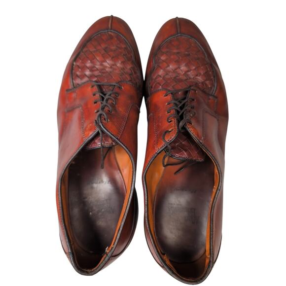 Allen Edmonds Hersey Dress Shoe Men 12D Split Moc Toe Chili Weave Lace Up Brown - Picture 5 of 8